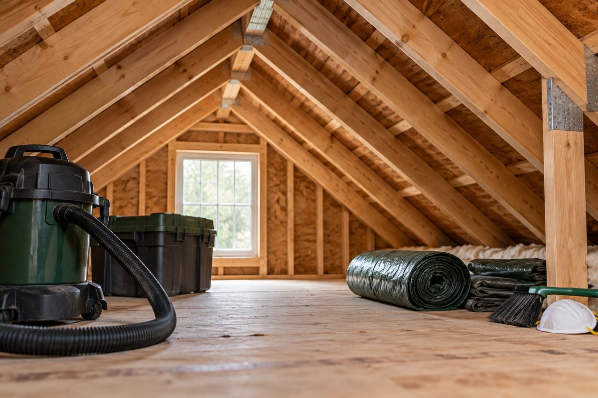 Attic framing with cleanup equipment
