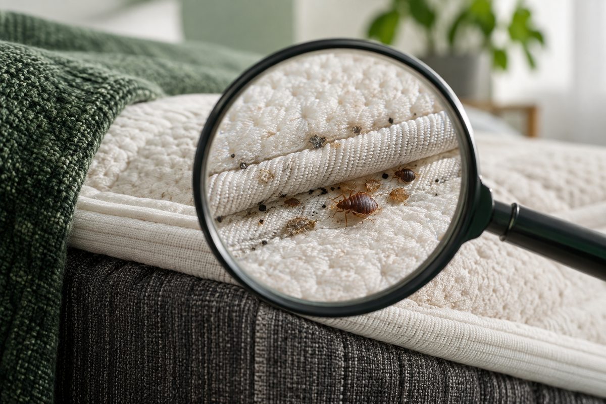 Magnifying lens over a mattress seam