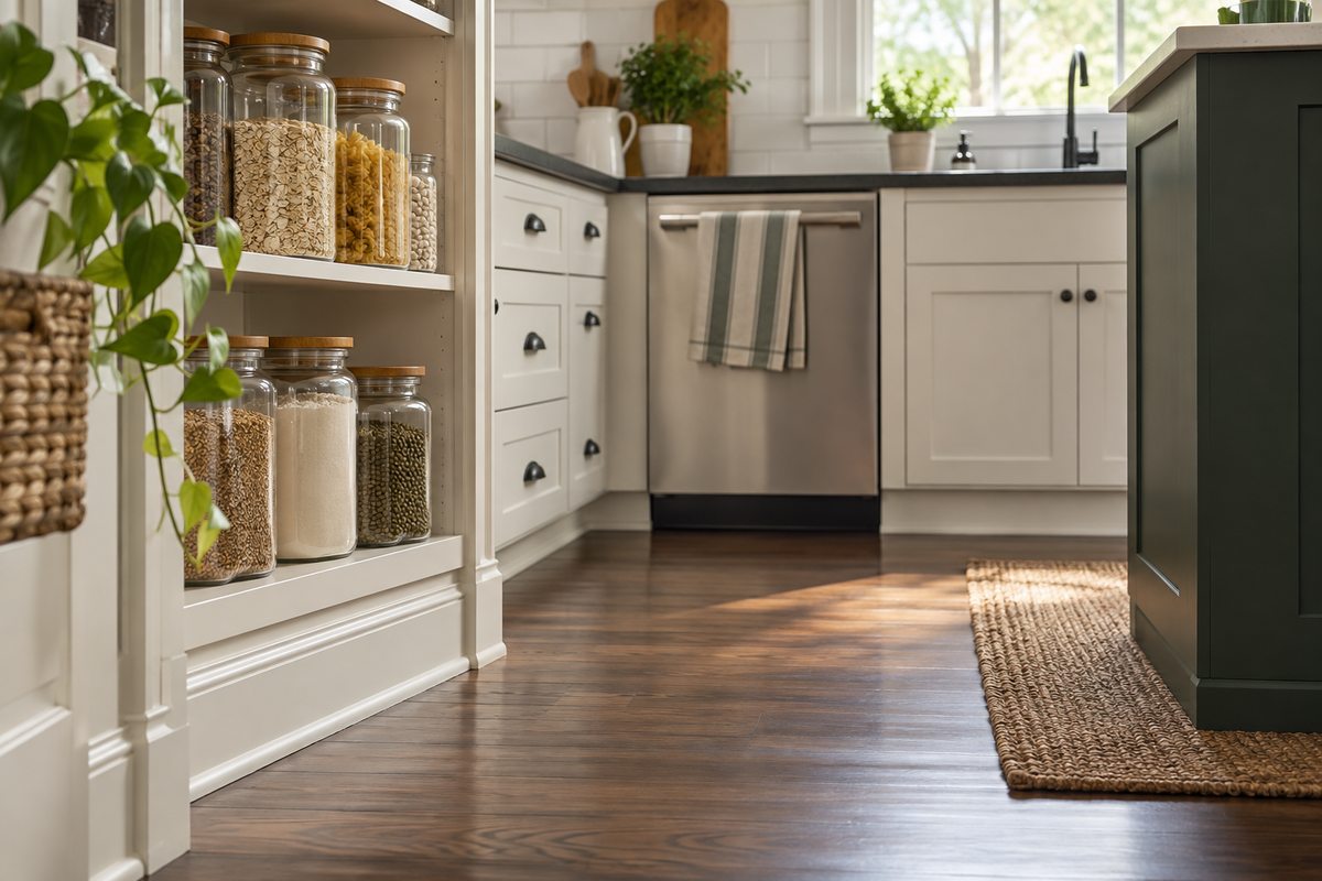 Kitchen with closed pantry containers