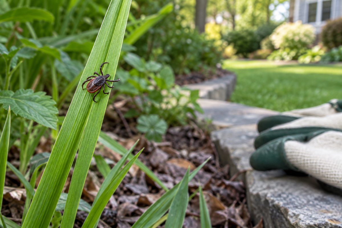 Tick resting on a grass blade