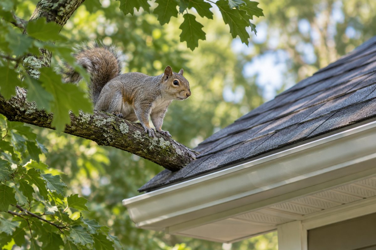 Squirrel near a residential roof